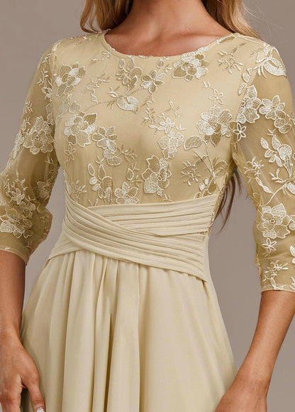 Elizabeth | Women's Champagne FLoral 3/4 Sleeve Round Neck Dress – Floral Print