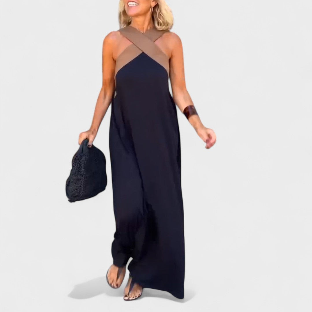 Florence | Women's Elegant Cross-Neck Maxi Dress – Maxi, Elegant