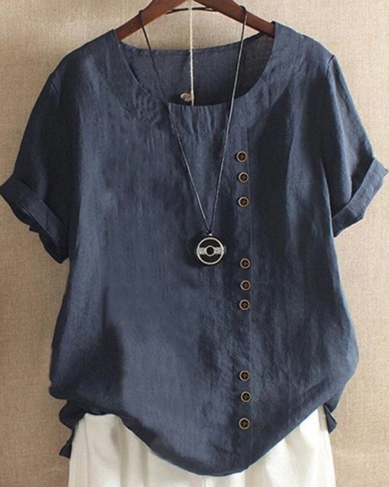 Lily | Women's Button Front Crew Neck Short Sleeve Casual Top – Short Sleeve, Casual