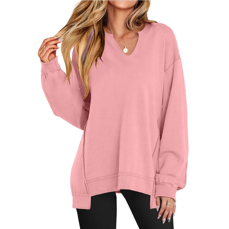 Tina | Women's Oversized V-Neck Sweatshirt Tunic Long Sleeve – V-Neck, Long Sleeve
