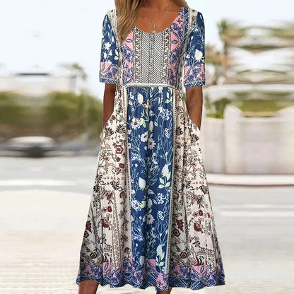 Anita | Women's Dress with Bohemian Print and Round Neckline