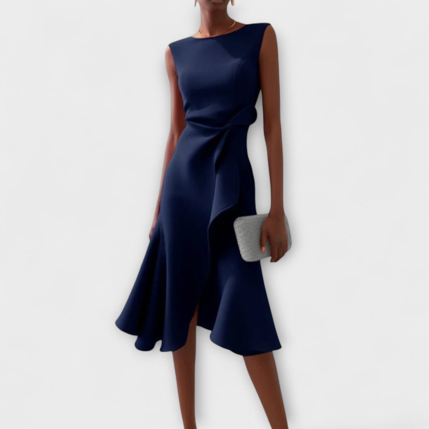 Barbara | Women's Draped Asymmetric Midi Dress – Asymmetric Hem