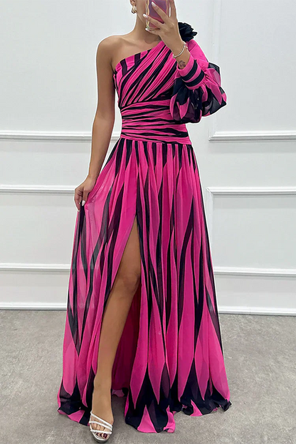 Anneliese | Women's Elegant Striped One Shoulder Maxi Dress