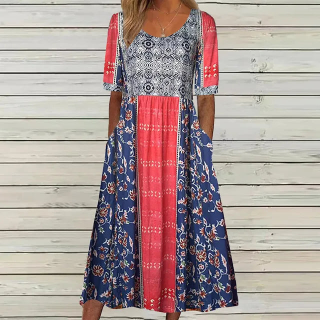 Anita | Women's Dress with Bohemian Print and Round Neckline