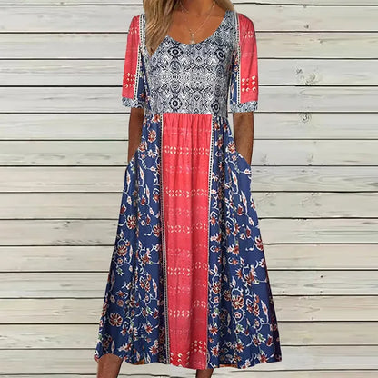 Anita | Women's Dress with Bohemian Print and Round Neckline