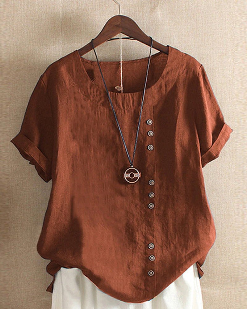 Lily | Women's Button Front Crew Neck Short Sleeve Casual Top – Short Sleeve, Casual