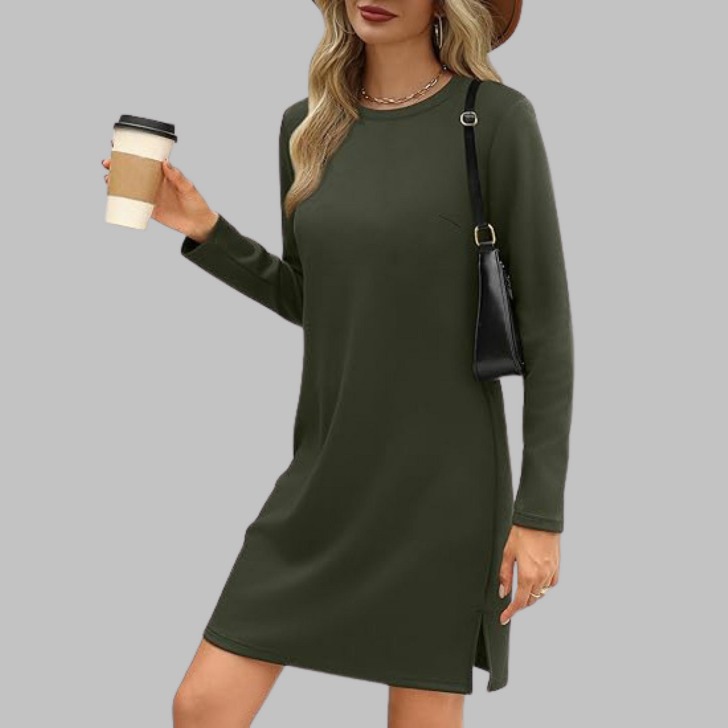 Nora | Women's Comfortable Long Sleeve Round Neck Dress – Long Sleeve