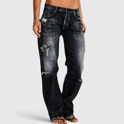 Eula | Women's Low Rise Distressed Straight Leg Jeans