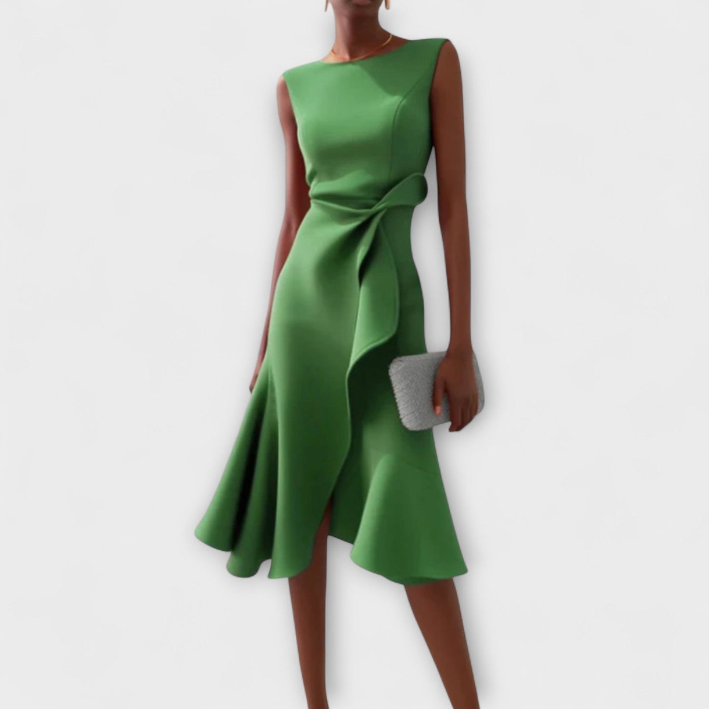 Barbara | Women's Draped Asymmetric Midi Dress – Asymmetric Hem
