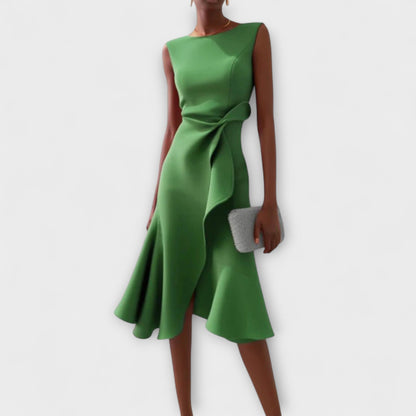 Barbara | Women's Draped Asymmetric Midi Dress – Asymmetric Hem