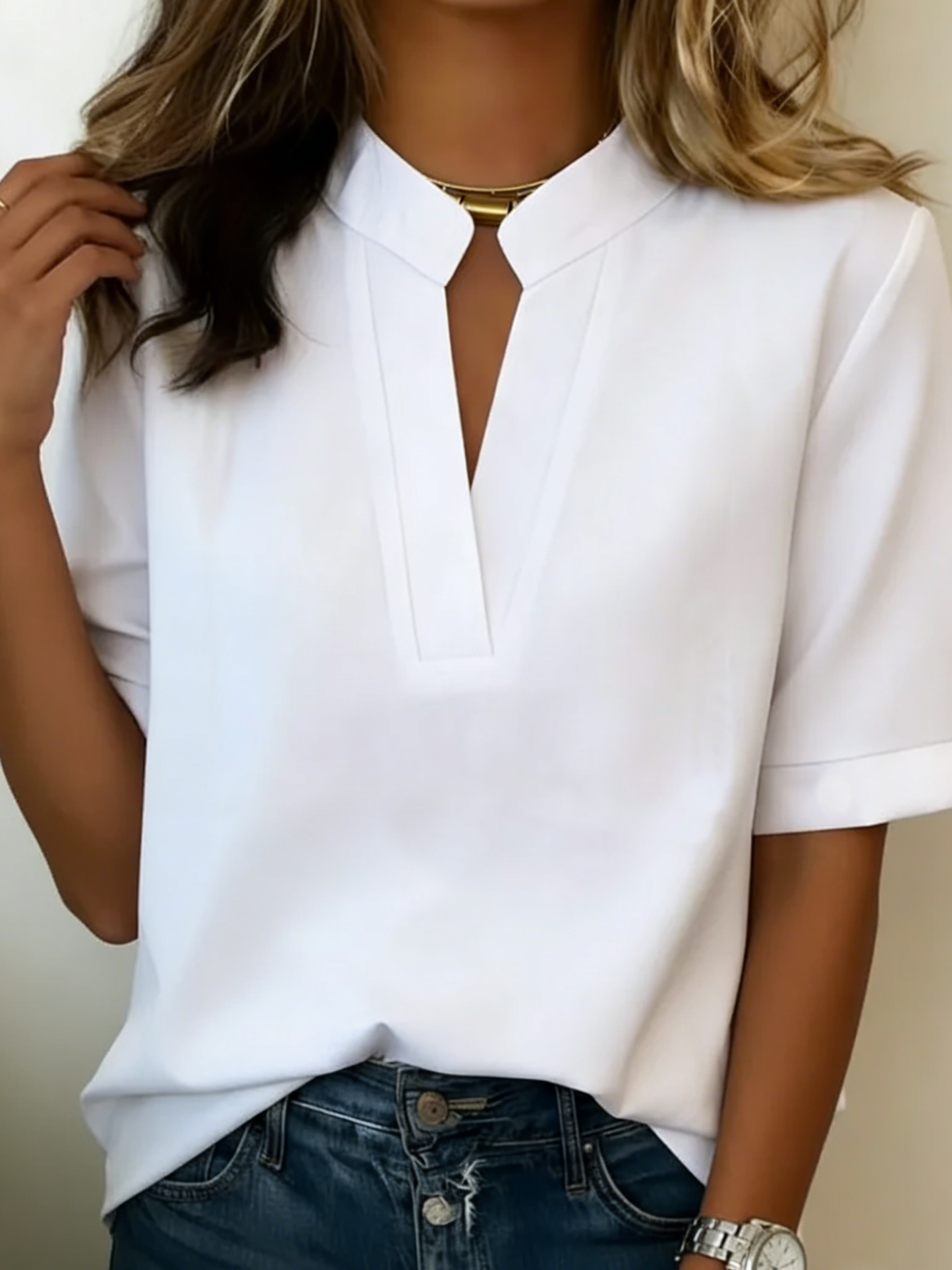 Jane | Women's V-Neck Short Sleeve Blouse Casual Summer Top – V-Neck, Short Sleeve