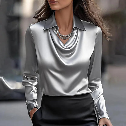 Norah | Women's Elegant Shiny Blouse with V-Neck – V-Neck, Elegant
