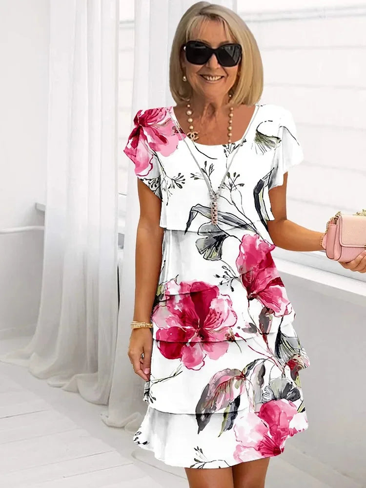 Mary | Women's Ruffled Floral Pleated Dress – Floral Print, Ruffle Detail