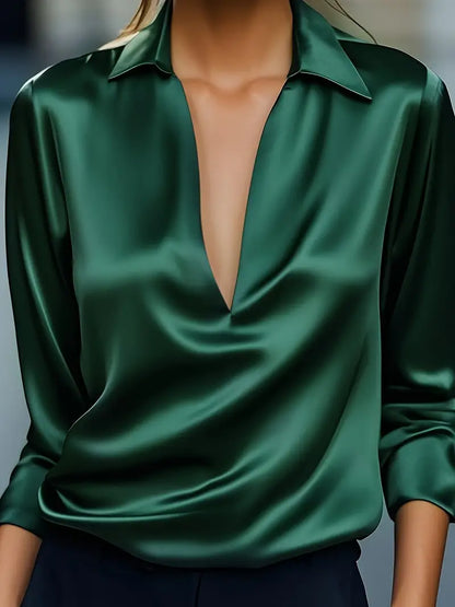 Kathy | Women's Premium V-Neck Satin Blouse – V-Neck, Satin