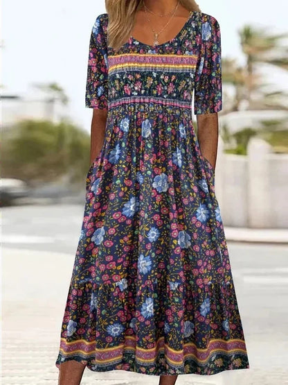 Anita | Women's Dress with Bohemian Print and Round Neckline