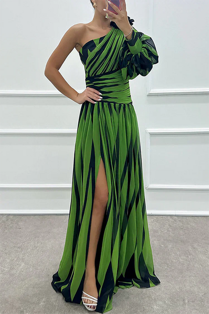 Anneliese | Women's Elegant Striped One Shoulder Maxi Dress