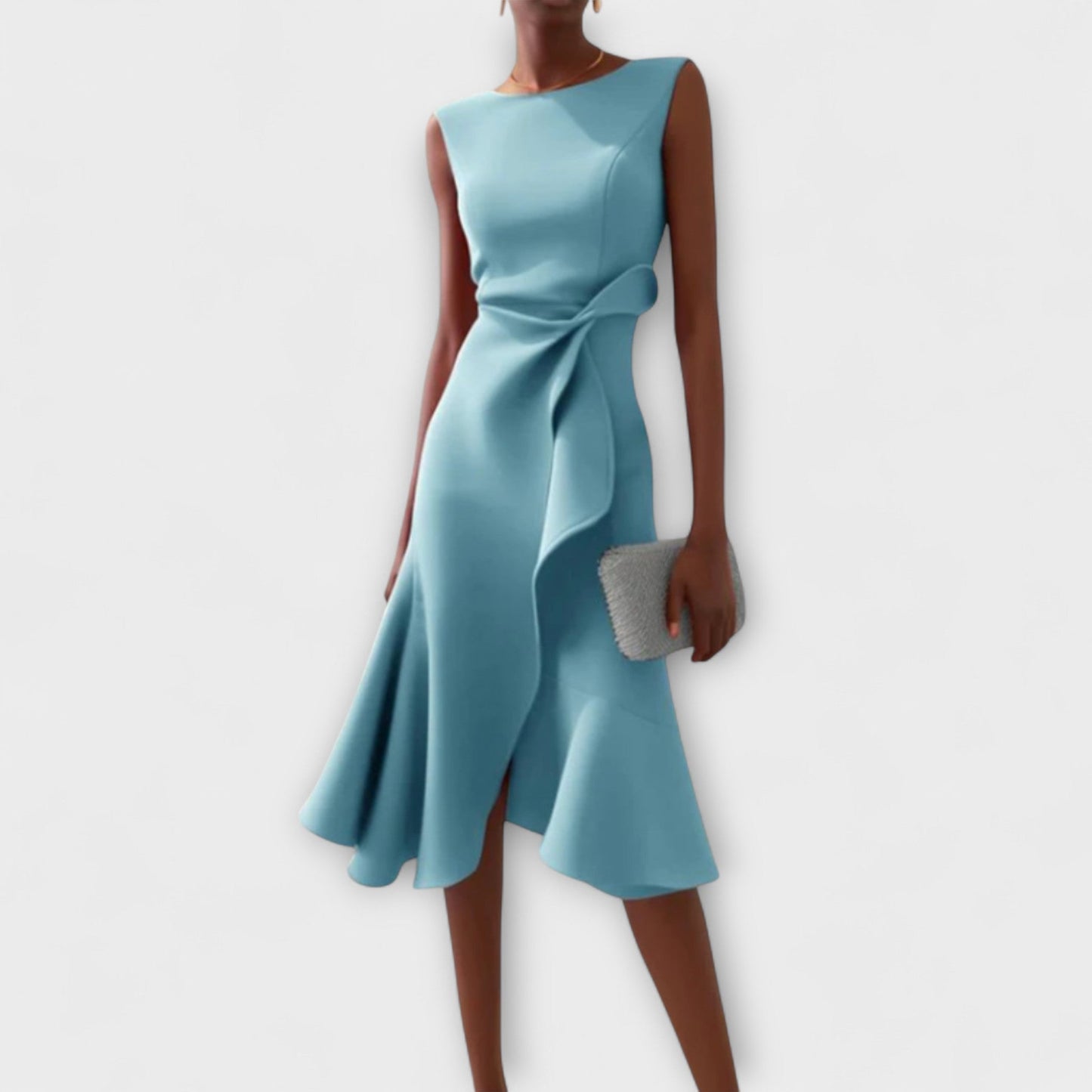 Barbara | Women's Draped Asymmetric Midi Dress – Asymmetric Hem