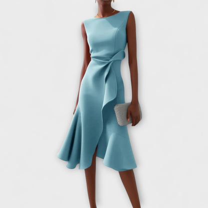 Barbara | Women's Draped Asymmetric Midi Dress – Asymmetric Hem