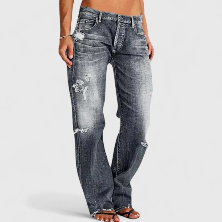 Eula | Women's Low Rise Distressed Straight Leg Jeans