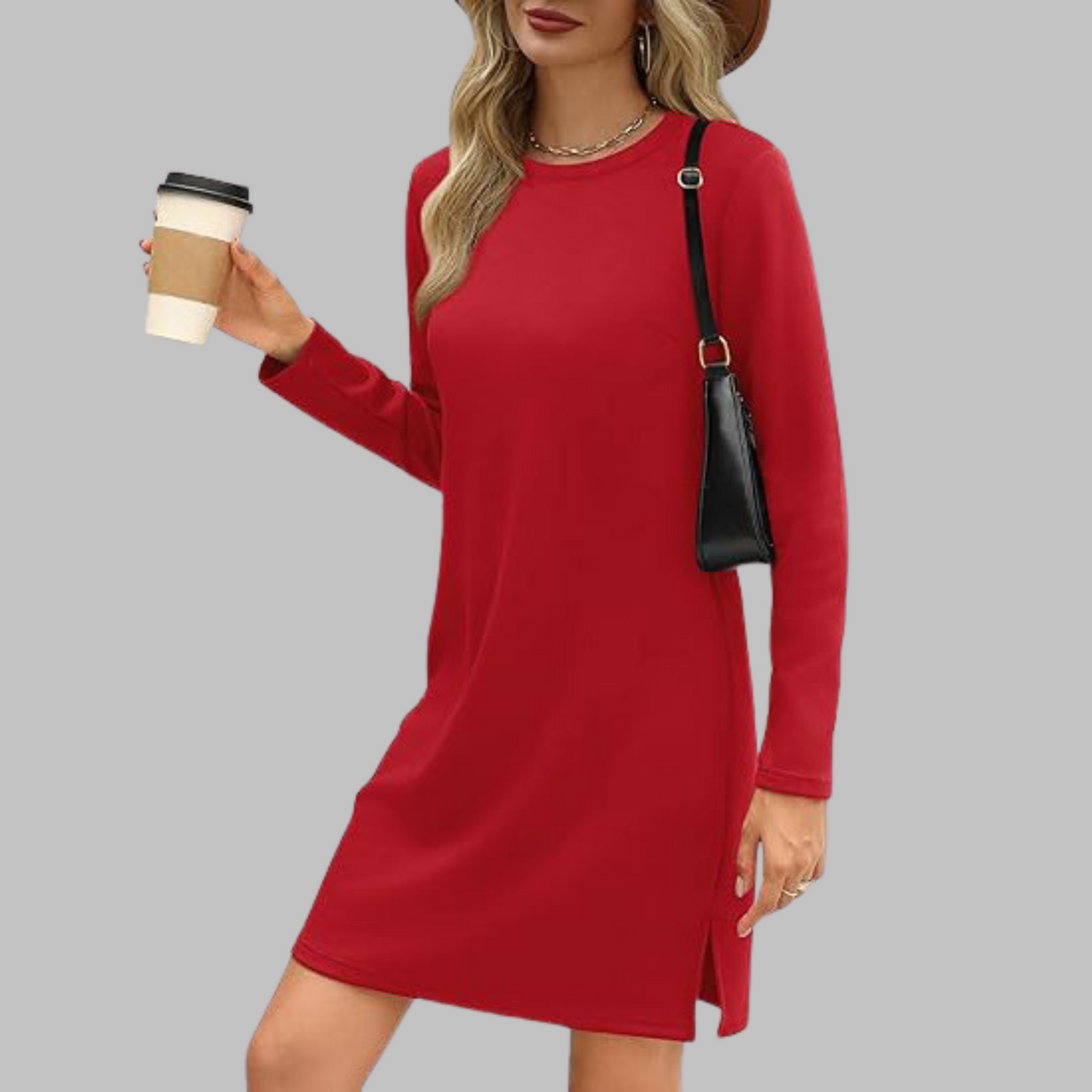 Nora | Women's Comfortable Long Sleeve Round Neck Dress – Long Sleeve