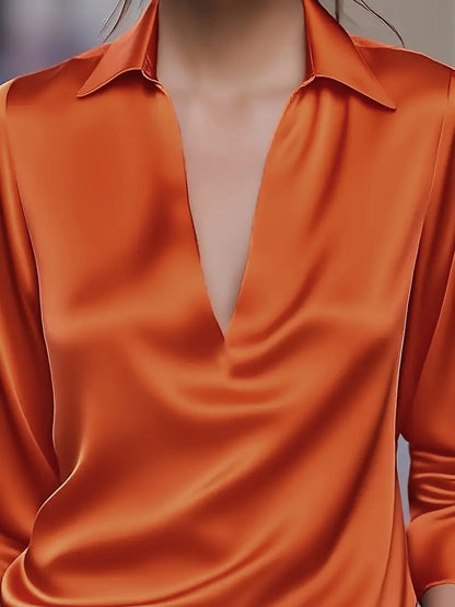 Kathy | Women's Premium V-Neck Satin Blouse – V-Neck, Satin