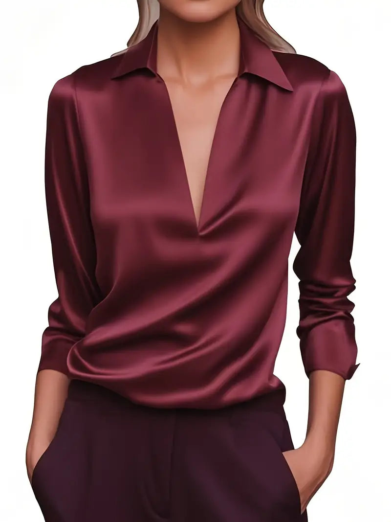 Kathy | Women's Premium V-Neck Satin Blouse – V-Neck, Satin