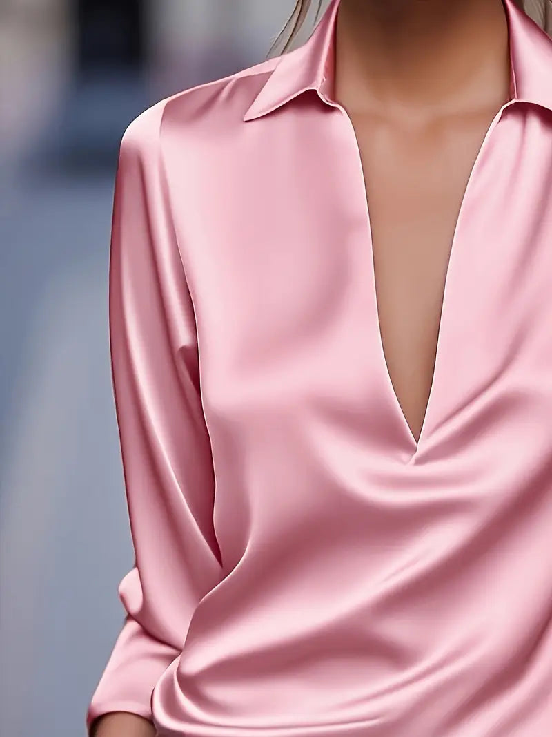 Kathy | Women's Premium V-Neck Satin Blouse – V-Neck, Satin