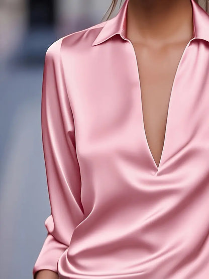 Kathy | Women's Premium V-Neck Satin Blouse – V-Neck, Satin