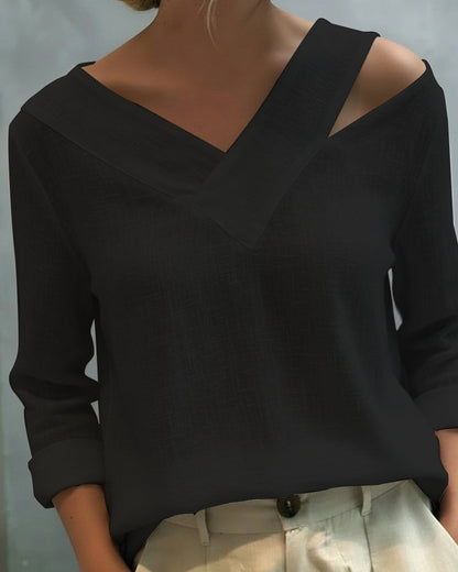 Daisy | Women's Asymmetric V-Neck Long Sleeve Top – Asymmetric Hem, V-Neck