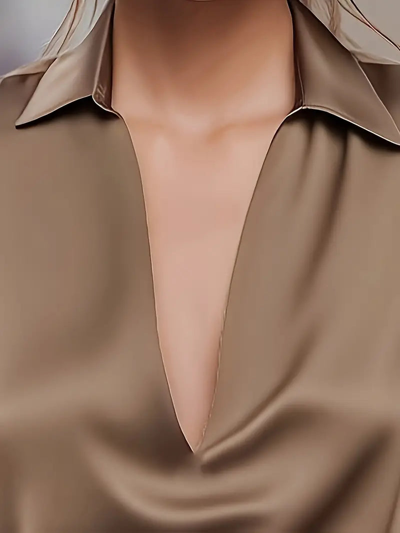 Kathy | Women's Premium V-Neck Satin Blouse – V-Neck, Satin
