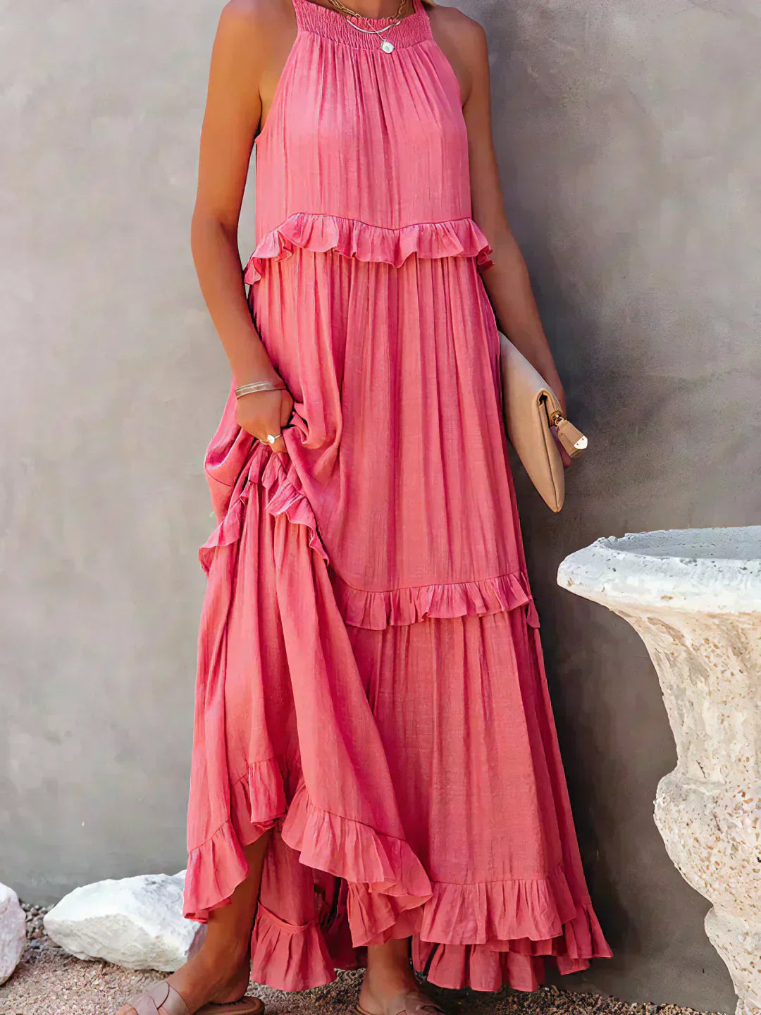 Vera | Women's Elegant Sleeveless Dress with Ruffles – Sleeveless, Ruffle Detail