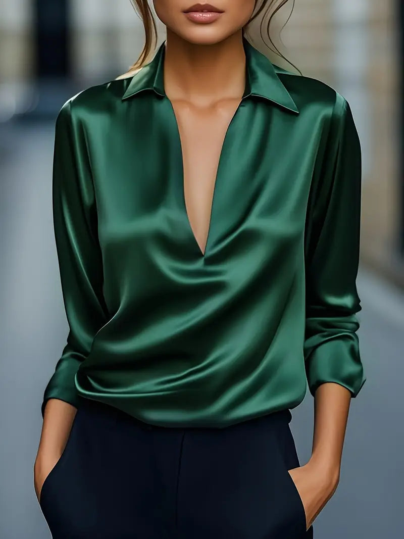 Kathy | Women's Premium V-Neck Satin Blouse – V-Neck, Satin
