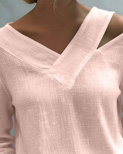 Daisy | Women's Asymmetric V-Neck Long Sleeve Top – Asymmetric Hem, V-Neck