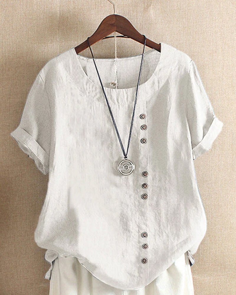 Lily | Women's Button Front Crew Neck Short Sleeve Casual Top – Short Sleeve, Casual
