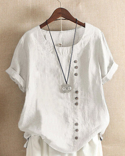 Lily | Women's Button Front Crew Neck Short Sleeve Casual Top – Short Sleeve, Casual