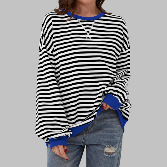 Carly | Women's Striped Crewneck Long Sleeve Oversized Sweatshirt – Striped, Long Sleeve