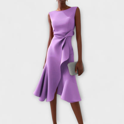 Barbara | Women's Draped Asymmetric Midi Dress – Asymmetric Hem