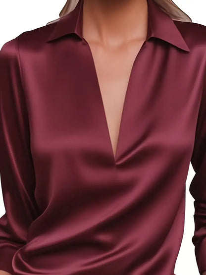 Kathy | Women's Premium V-Neck Satin Blouse – V-Neck, Satin
