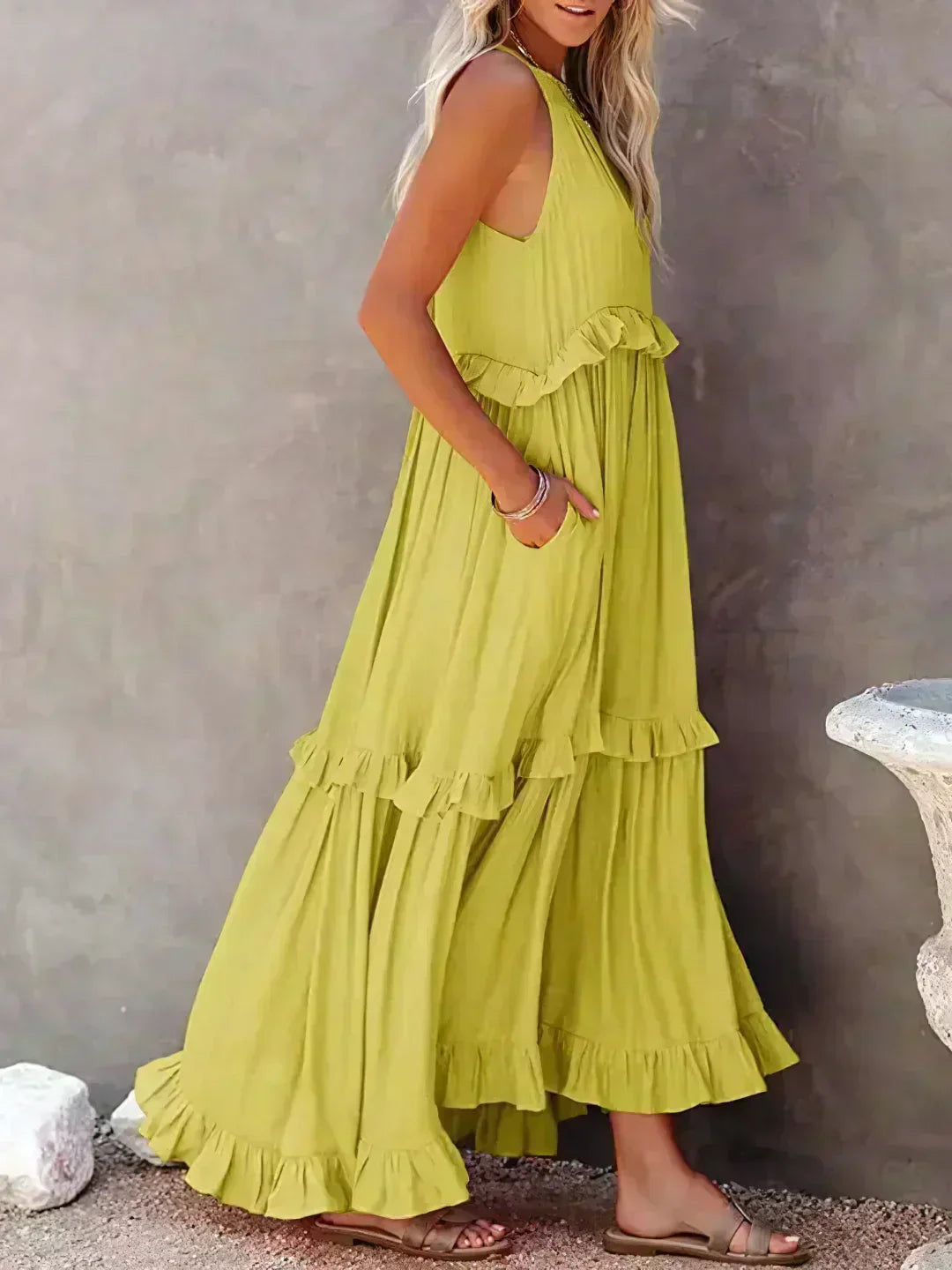 Vera | Women's Elegant Sleeveless Dress with Ruffles – Sleeveless, Ruffle Detail