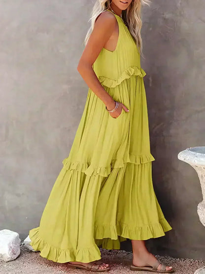 Vera | Women's Elegant Sleeveless Dress with Ruffles – Sleeveless, Ruffle Detail