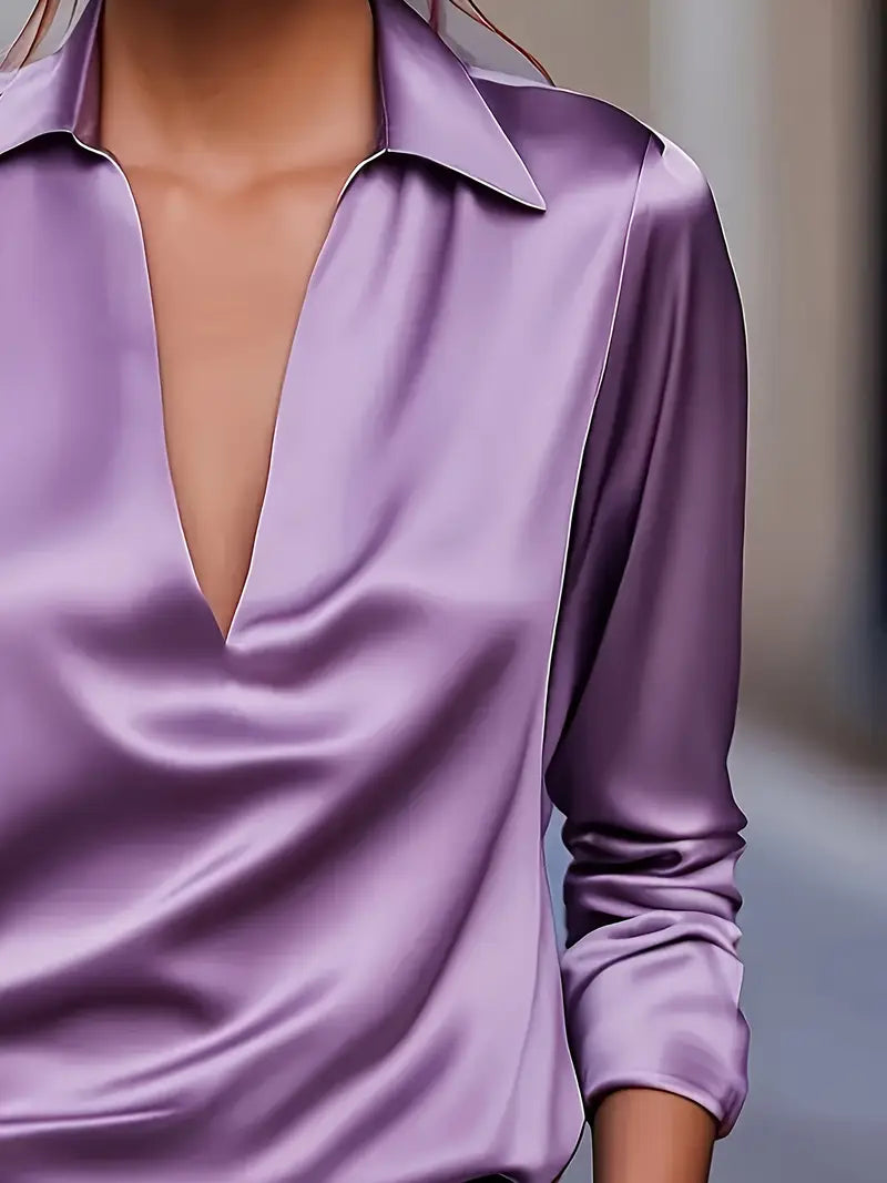 Kathy | Women's Premium V-Neck Satin Blouse – V-Neck, Satin