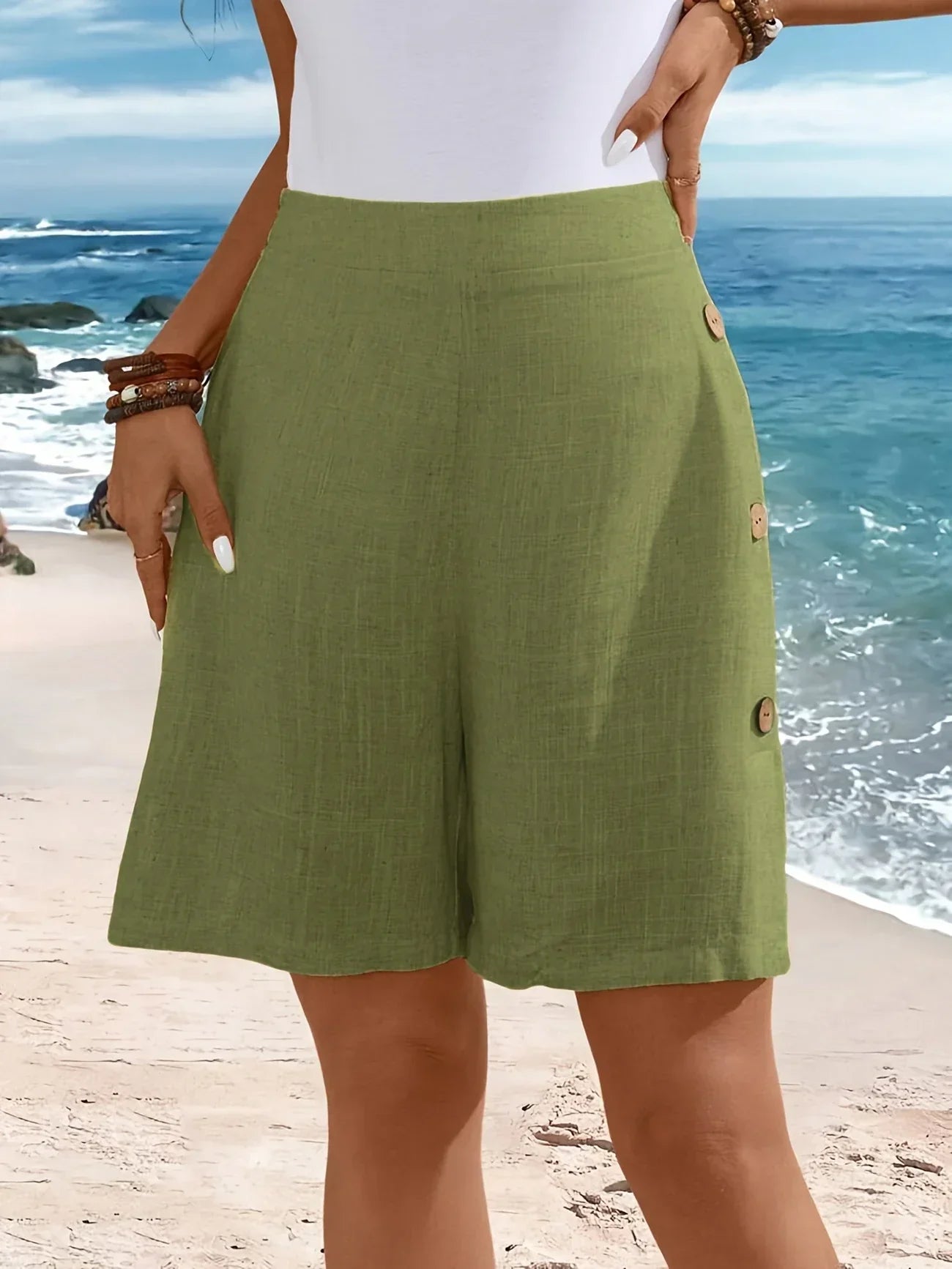 Heather | Women's Comfortable Shorts With Buttons
