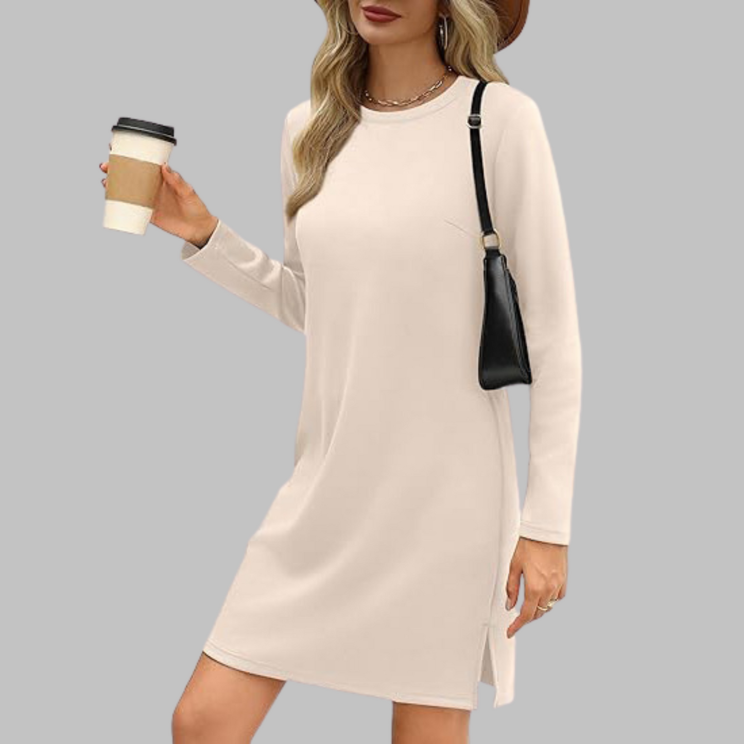 Nora | Women's Comfortable Long Sleeve Round Neck Dress – Long Sleeve