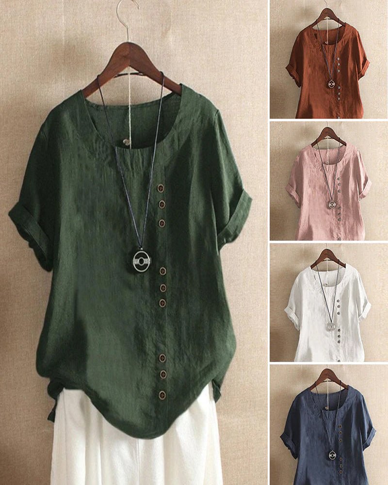 Lily | Women's Button Front Crew Neck Short Sleeve Casual Top – Short Sleeve, Casual