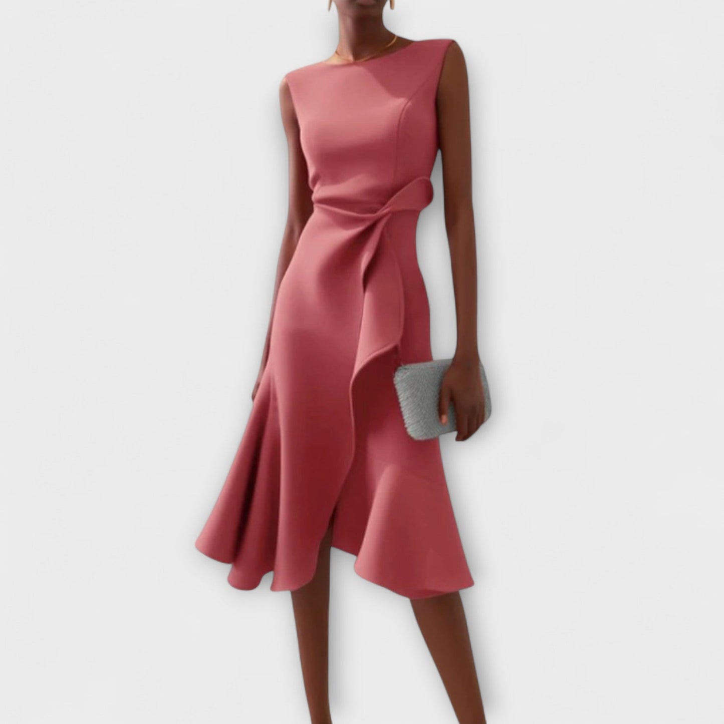 Barbara | Women's Draped Asymmetric Midi Dress – Asymmetric Hem
