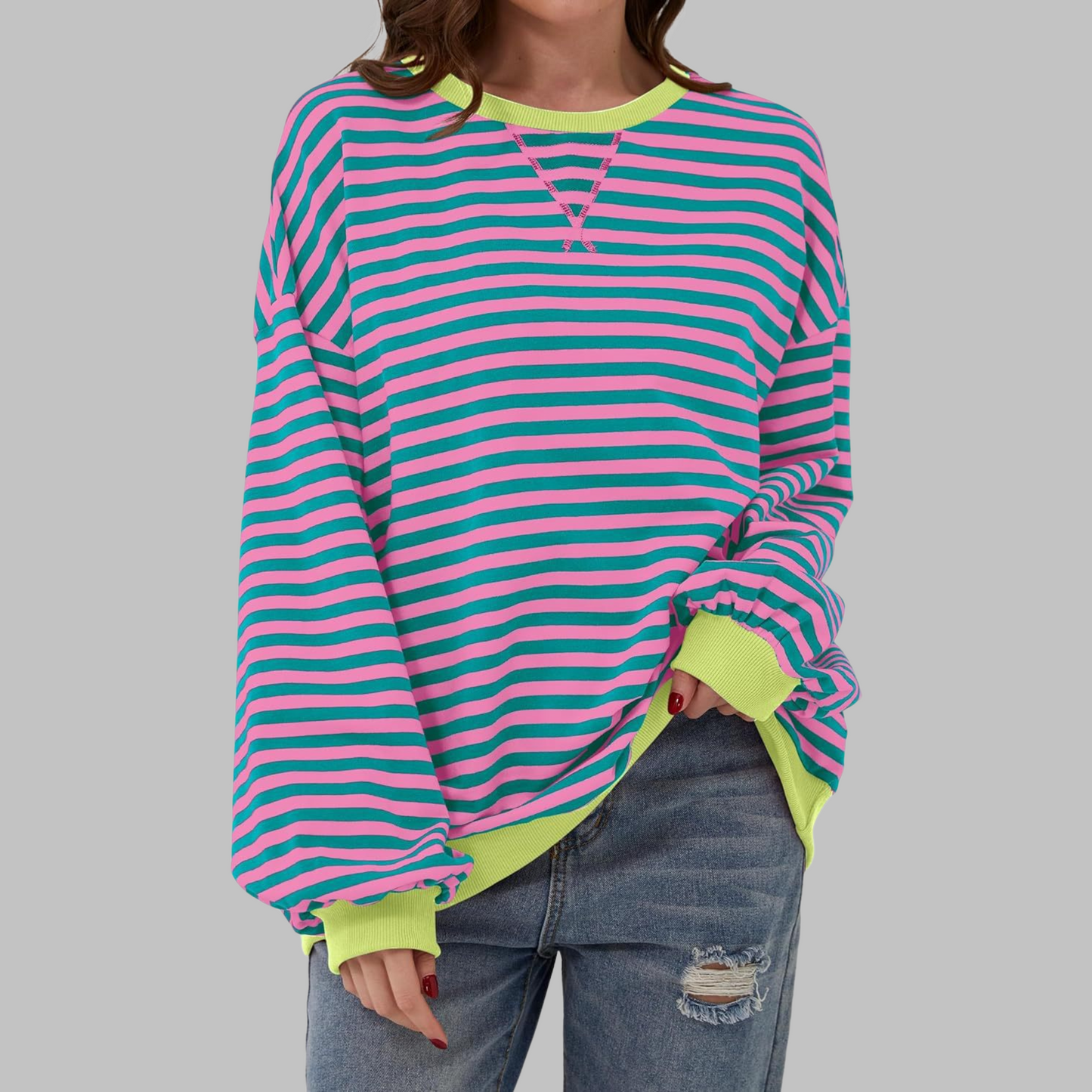 Carly | Women's Striped Crewneck Long Sleeve Oversized Sweatshirt – Striped, Long Sleeve