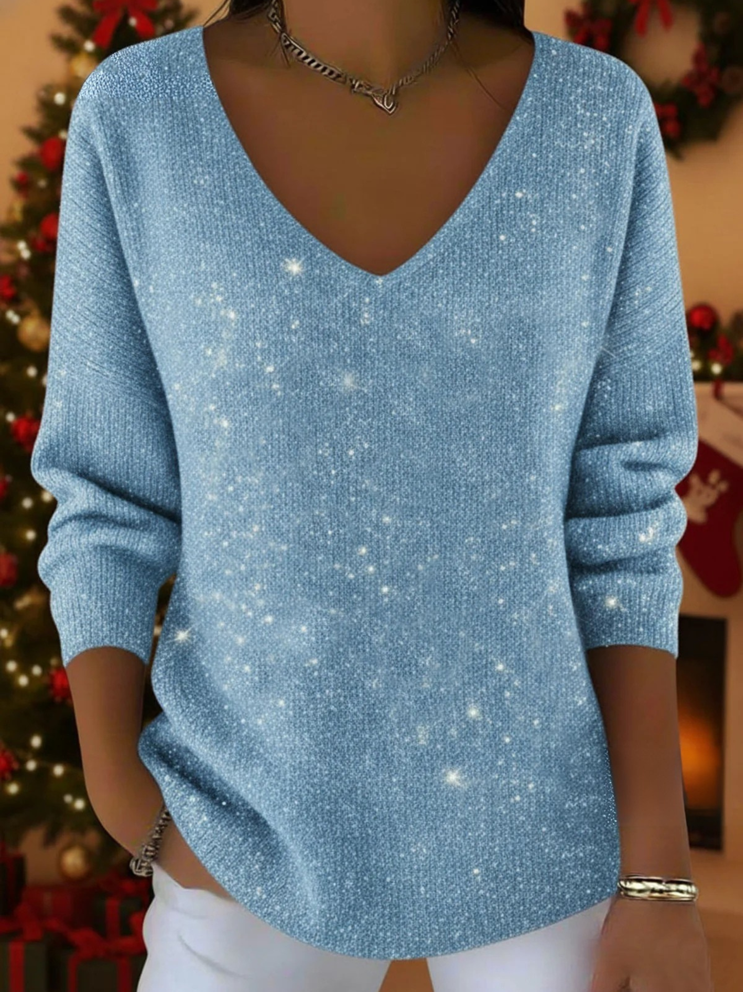 Rebecca | Women's Festive Jumper with V-Neck – V-Neck