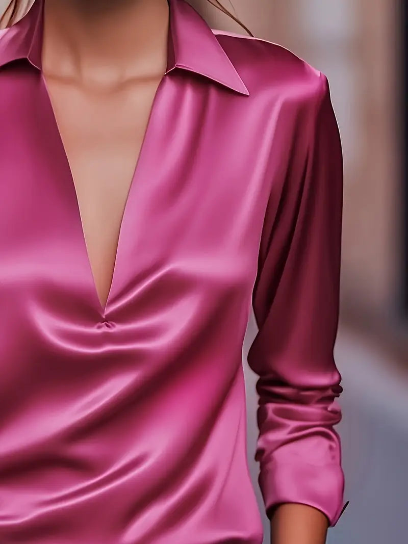 Kathy | Women's Premium V-Neck Satin Blouse – V-Neck, Satin