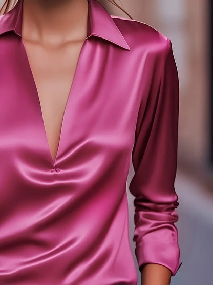 Kathy | Women's Premium V-Neck Satin Blouse – V-Neck, Satin