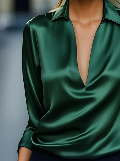 Kathy | Women's Premium V-Neck Satin Blouse – V-Neck, Satin